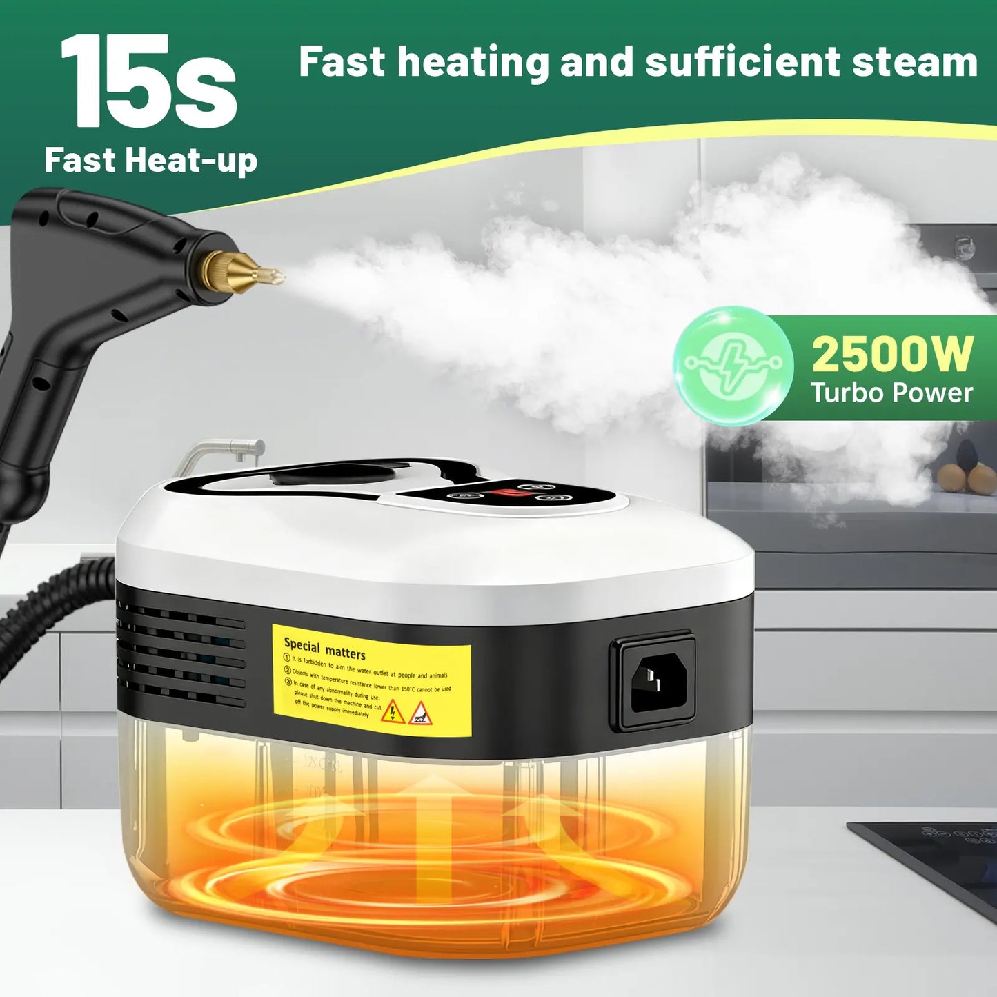 Handheld Portable Steam Cleaner — 6 Adjustable Settings, 15-Second Rapid Preheat