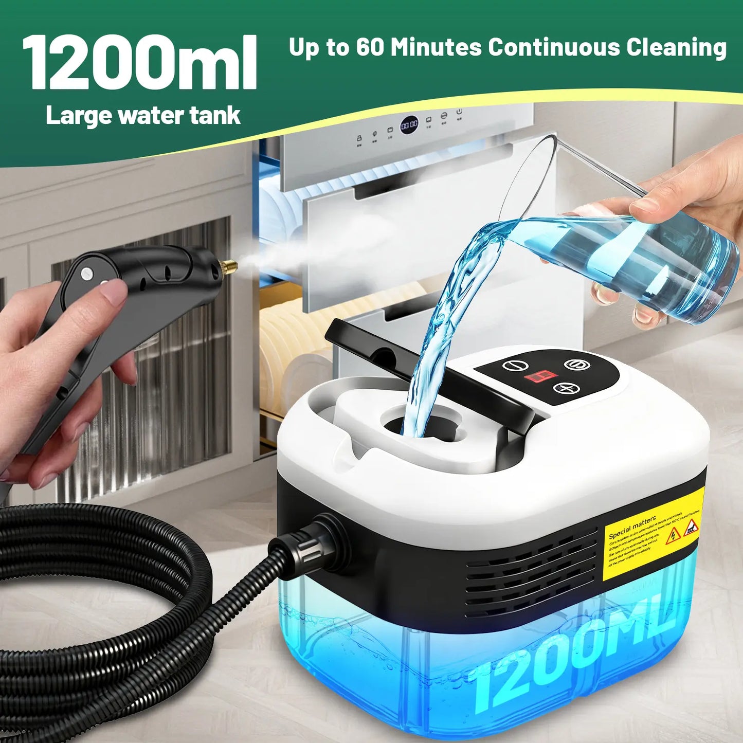Handheld Portable Steam Cleaner — 6 Adjustable Settings, 15-Second Rapid Preheat