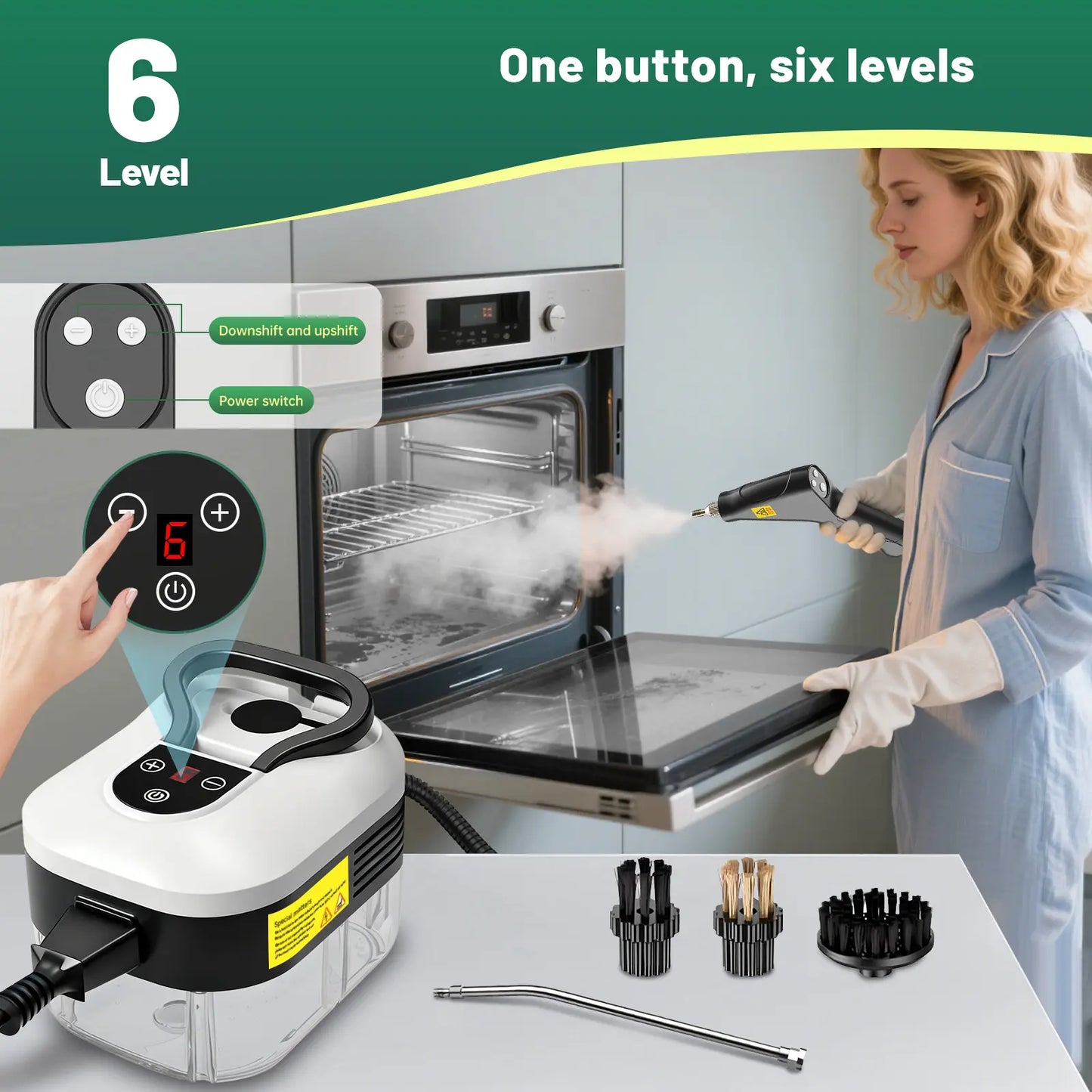 Handheld Portable Steam Cleaner — 6 Adjustable Settings, 15-Second Rapid Preheat