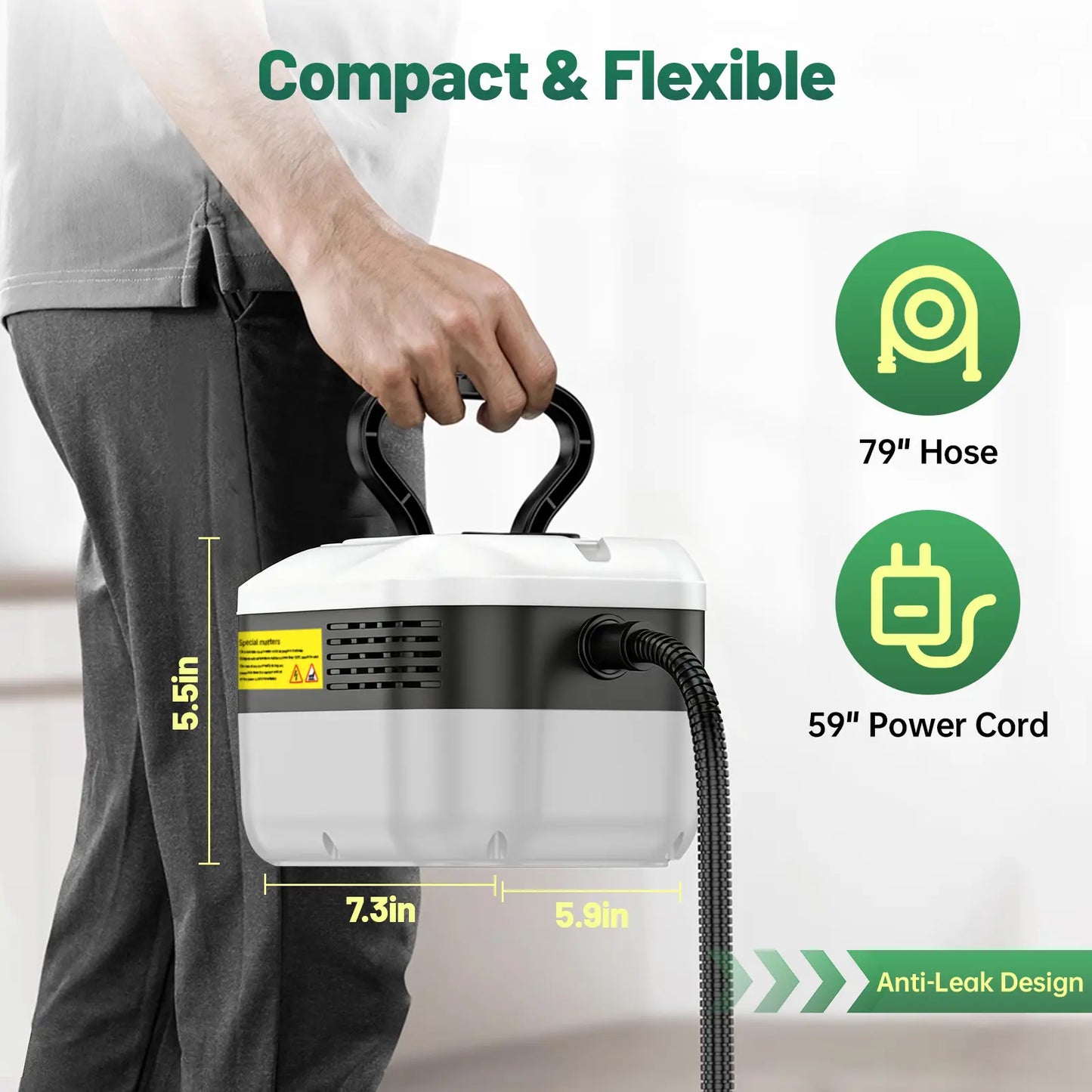 Handheld Portable Steam Cleaner — 6 Adjustable Settings, 15-Second Rapid Preheat